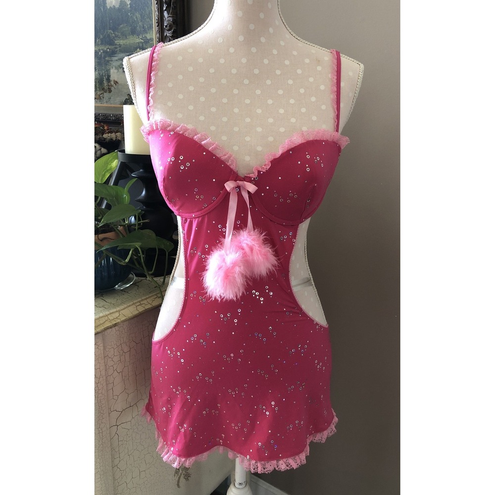 Victoria's Secret 36 C Sexy Little Things Apron Costume Slip Santa Baby Hot Pink
